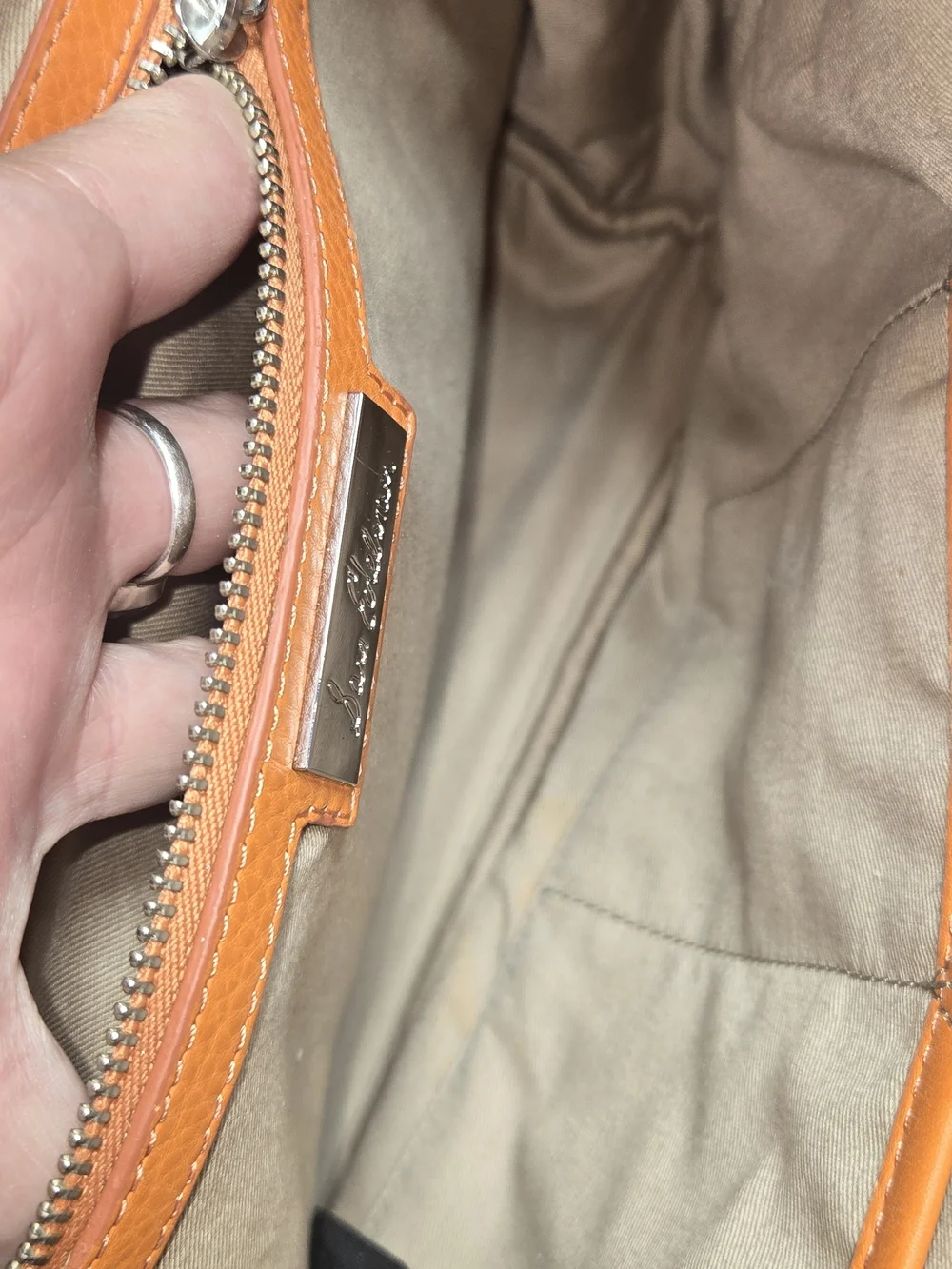 Sam Edelman Orange Leather-Trim Embroidered Satchel